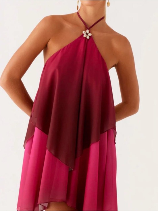 Peppermayo Dresses & Skirts - Peppermayo Two-Tone Halter Mini Dress in Burgundy & Bright Pink